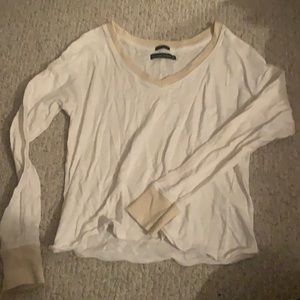 White And cream long sleeve v neck 100% cotton top